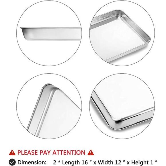 Set of 2, 16 inch Cookie Sheets, Rectangle Size 16L x 12W x 1H inch - Picture 4 of 7